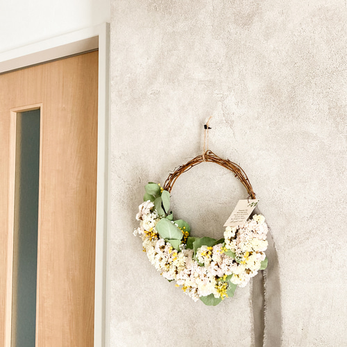 2色のスターチスの春色ハーフリース＊ミモザ ドライフラワー