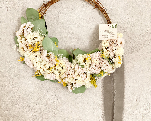 ミモザと4色のスターチスの三日月リース♡ドライフラワーリース ミモザと4色のスターチスの三日月リース♡ドライフラワーリース