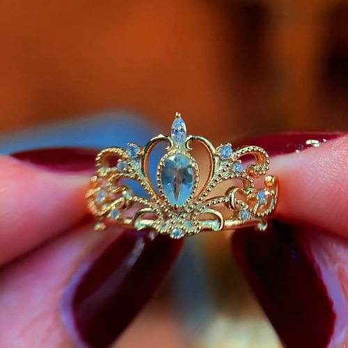 クラウン 天然アクアマリン キラキラ ゴージャス シルバー925 レトロ  