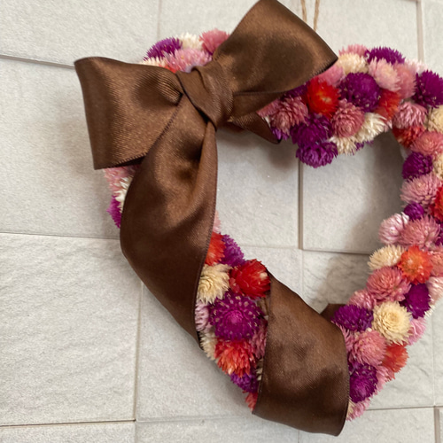 ハートのリース 千日紅のドライ ドライフラワー 七色の花 通販