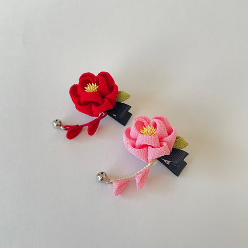 椿のベビークリップ（藤下がり付き）赤ちゃん髪飾り＊着物 袴 浴衣