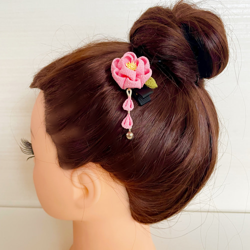 椿のベビークリップ（藤下がり付き）赤ちゃん髪飾り＊着物 袴 浴衣