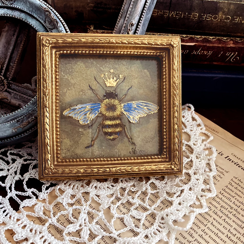 ミツバチの小さな絵 -女王蜂①- /原画 アンティーク インテリアアート