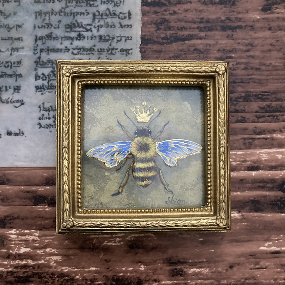 ミツバチの小さな絵 -女王蜂①-　/原画　アンティーク　インテリアアート　標本　ハチ 1枚目の画像