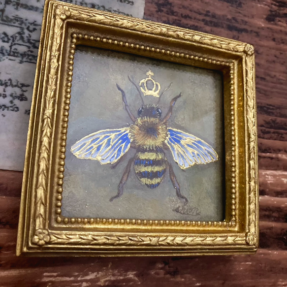 ミツバチの小さな絵 -女王蜂②-　/原画　アンティーク　インテリアアート　標本　ハチ 7枚目の画像