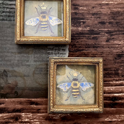 ミツバチの小さな絵 -女王蜂②- /原画 アンティーク インテリアアート