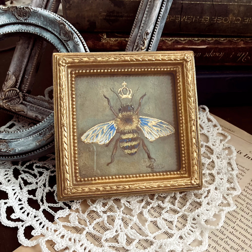 ミツバチの小さな絵 -女王蜂②- /原画 アンティーク インテリアアート