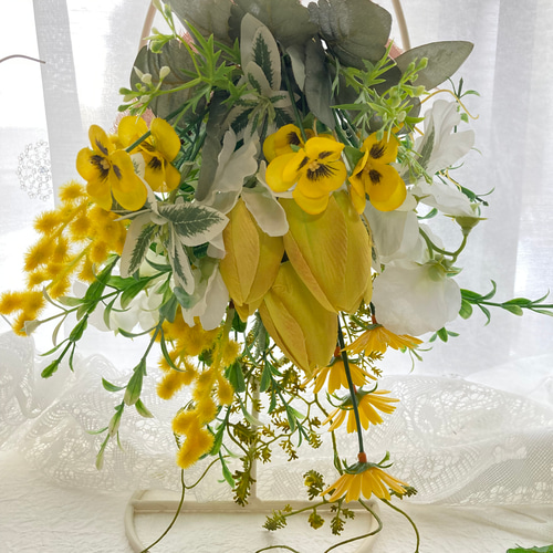 アーティフィシャルフラワー ミモザ チューリップ スイトピービオラ