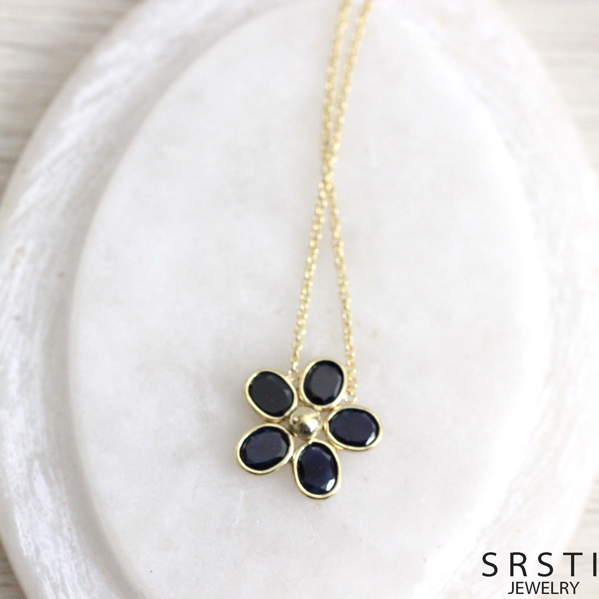 ■OrderMade■ インディゴブルーサファイアK18/K14フラワー ネックレス