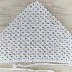 バブーシュカ　ニットスカーフ　大人　三角スカーフ　ヘッドドレス　ヘアバンド　手編み　三角巾　バンダナ　クロシェ　カフェ　 7枚目の画像