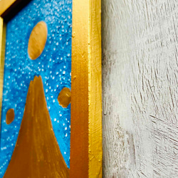 【勝利】風水絵画「金富士　1」大　油彩・額装・原画・壁掛け・独立スタンド付き 8枚目の画像