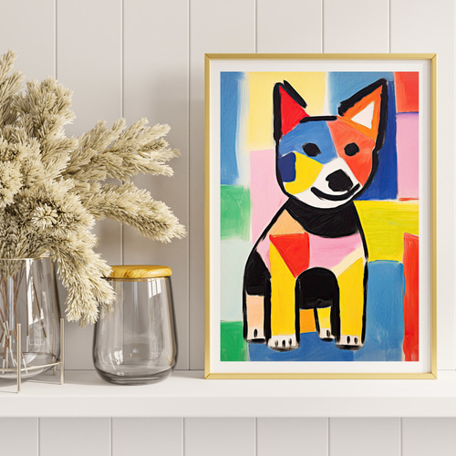「三日月」｜絵画 原画 抽象画 動物画 イラスト アート 犬の絵 マイフレンド - 柴犬 No.2】抽象画 アートポスター 犬の絵 犬の
