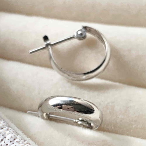 地金＊プラチナ【3×13mm 月甲フープピアス】Pt900刻印入 日本製 ペア  