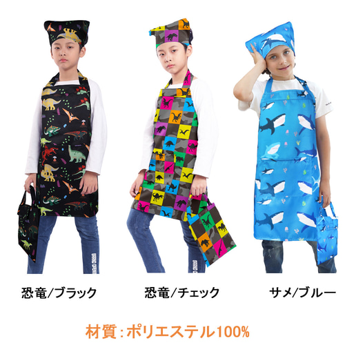 キッズ エプロン 子供用 三角巾 巾着袋 3点セット 給食着 柄