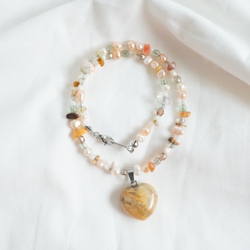 天然石/淡水パール・ハートチャームネックレスYELLOW チョーカー