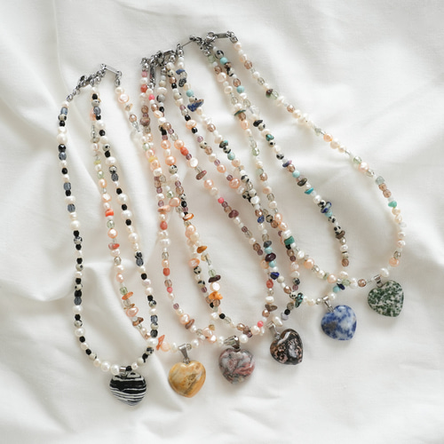 天然石/淡水パール・ハートチャームネックレスYELLOW チョーカー Coral