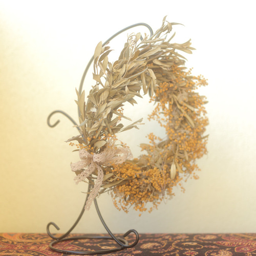 母の日ミモザリース Creema限定！母の日ギフト】ミモザとオリーブのドライフラワーリース