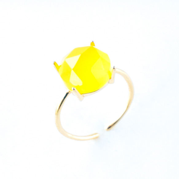 フレッシュ！マンゴーカルセドニー 天然石 指輪 リング フリーサイズあり 黄色 イエロー ギフト 3枚目の画像