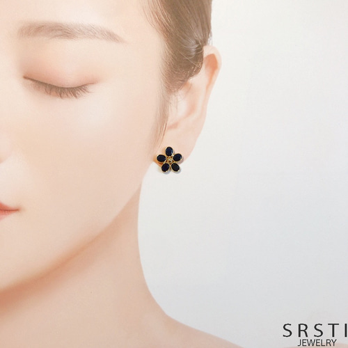 ☆現品限り即納☆インディゴブルー サファイア K18 フラワーイヤリング