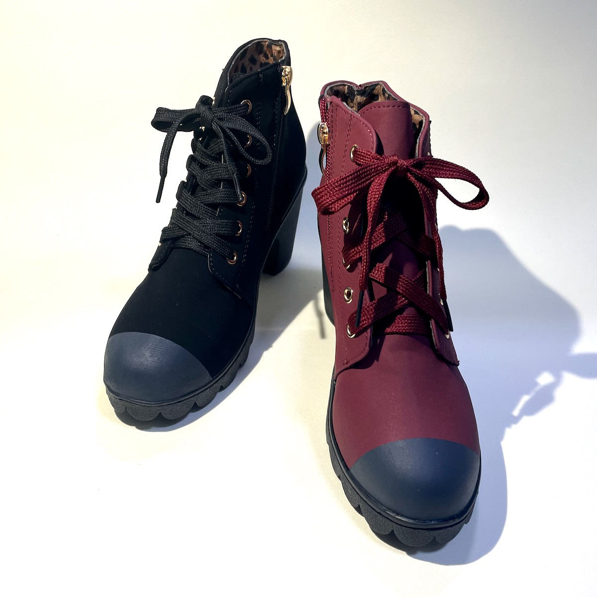美脚バイカラーサイドジップブーツ (ワインレッド/ブラック × マットブラック他)
