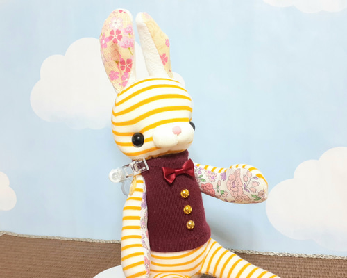 り*の様 桜兎 自作ぬいぐるみ 骨あり 無属性 約11cm 桜模様のしましまうさぎ□靴下ぬいぐるみ/ソックドール【creema限定