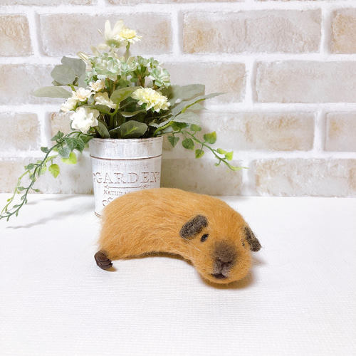 茶・ロシアンスモーク *ミニサイズのモルモット* (羊毛フェルト) 羊毛