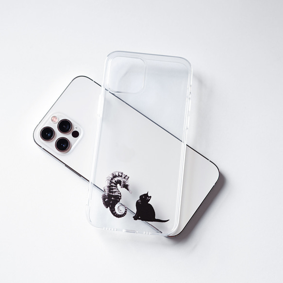 タツノオトシゴと猫 スマホケース：iPhone15〜 2枚目の画像