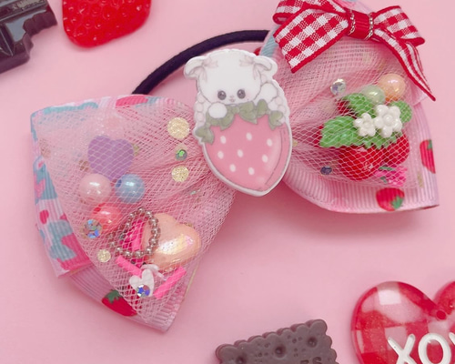 いちごひつじ♡ Fancy ゆめかわ チュールリボン ポニー用