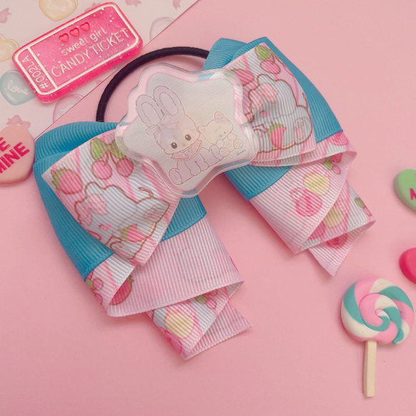 うさぎ♡ カノンリボン　ロング　ハンドメイド　リボン　ヘアゴム　Fancy ゆめかわ　キッズ 1枚目の画像