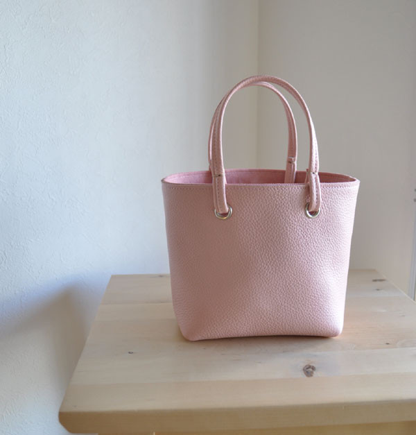 ちびちびトート（ レザーハンドル ）  ピンク