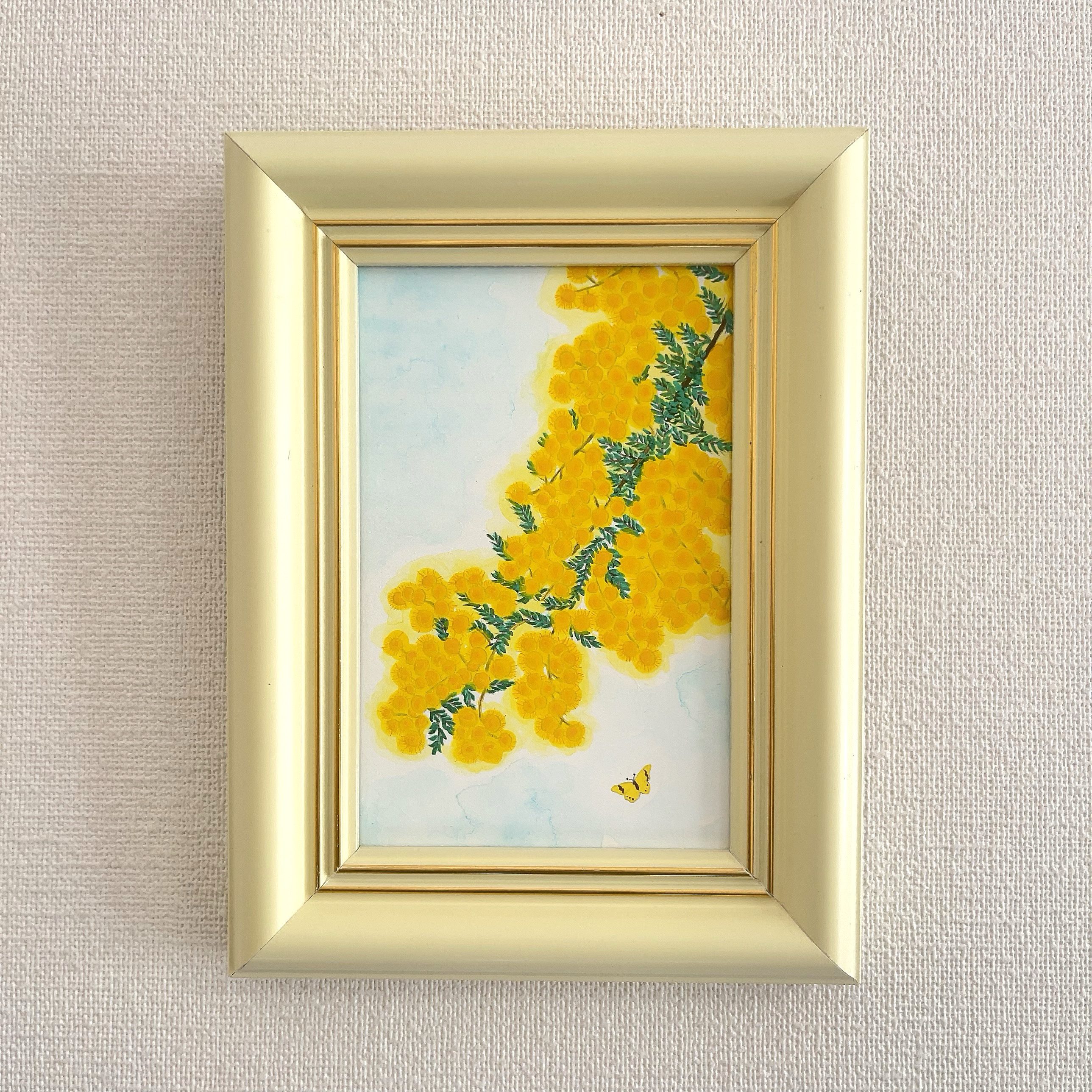 絵画　油絵　アート　原画　一点物　花　ミモザ　イエロー　可憐　SM 絵画 油絵 アート 原画 一点物 花 ミモザ イエロー 可憐 SM
