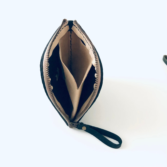 栃木レザー  手縫いのハーフな財布　（黒） 3枚目の画像