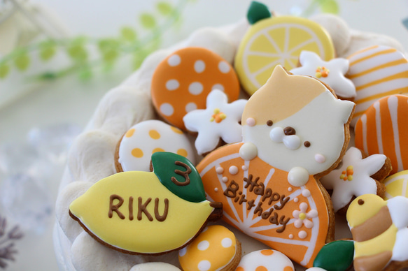 【アイシングクッキー】　ねこ　レモン　みかん　柑橘　猫　お誕生日　セット 8枚目の画像