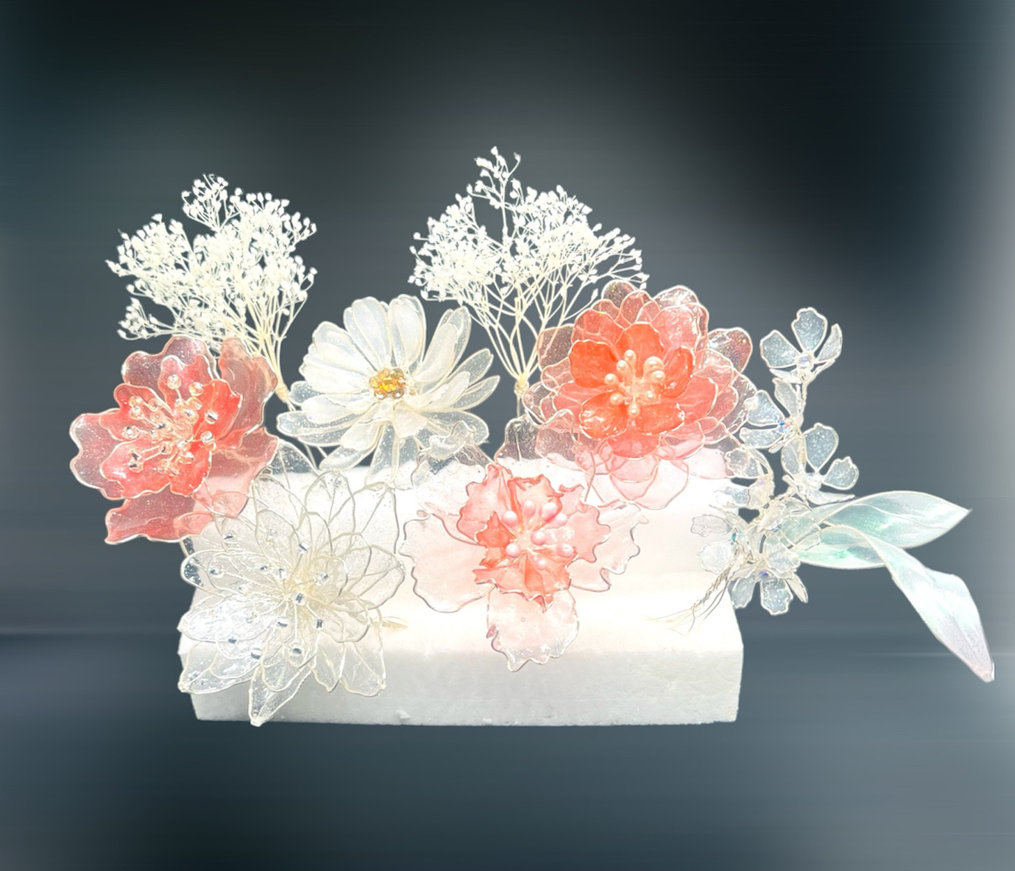 【再販3】ガラス風 クレマチス の 髪飾り　ウェディング 卒業式 成人式 ☆ アメリカンフラワー