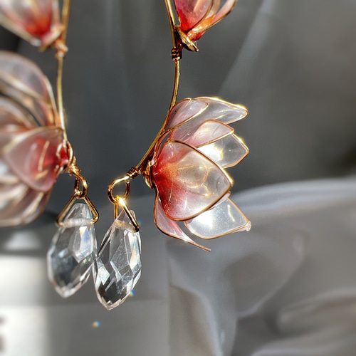 木蓮 ピアス/イヤリング ディップアート アメリカンピアス ワイヤー 赤 
