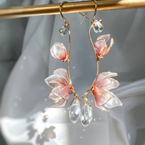 木蓮 ピアス/イヤリング ディップアート アメリカンピアス ワイヤー 赤 