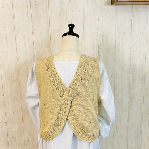 24ss【BASCO】和紙糸2WAYクロップドニットベスト　日本製 受注制作】2wayも楽しめる手編みのバッククロスニットベスト