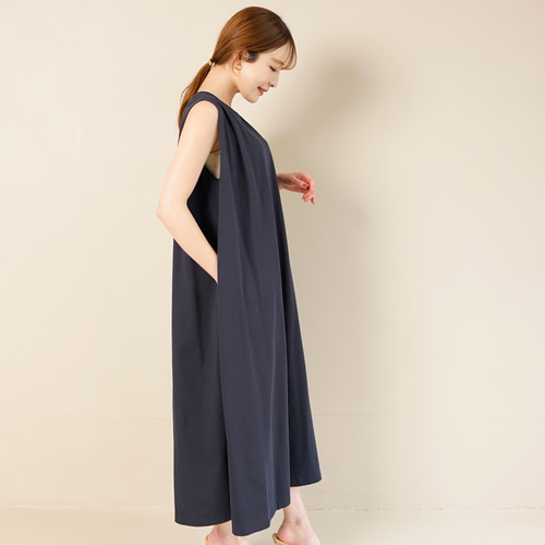 コットン100% ショルダータック カットソー ノースリーブ ワンピース 