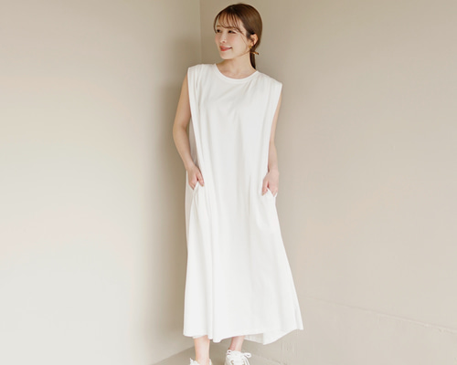 SALE】コットン100% ショルダータック カットソー ノースリーブ