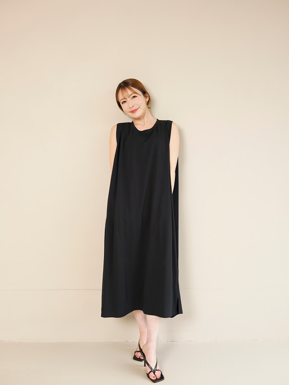 コットン100% ショルダータック カットソー ノースリーブ ワンピース 16枚目の画像