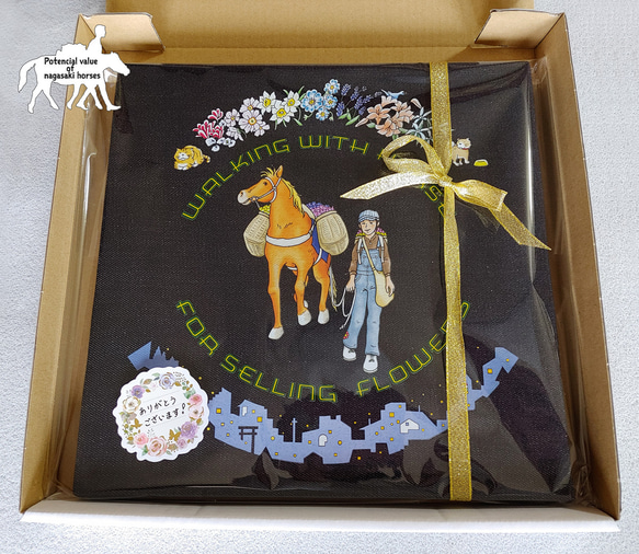 ファブリックパネル/長崎の花売り馬と少女/30㎝×30㎝/ハンドクラフト 8枚目の画像