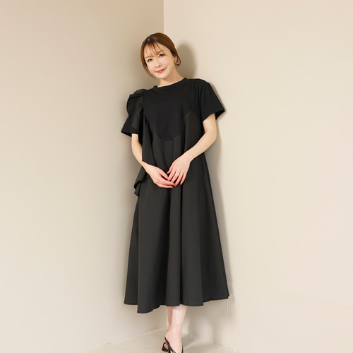 SALE】アシメ 肩フリル Aライン ドッキング カットソー