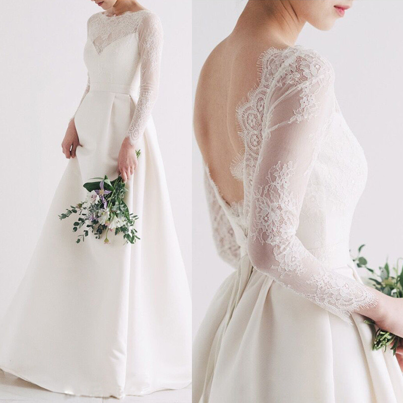 Aライン ウェディングドレス 長袖 シンプル　刺繍　ウエディング　前撮りドレス（WD242004）