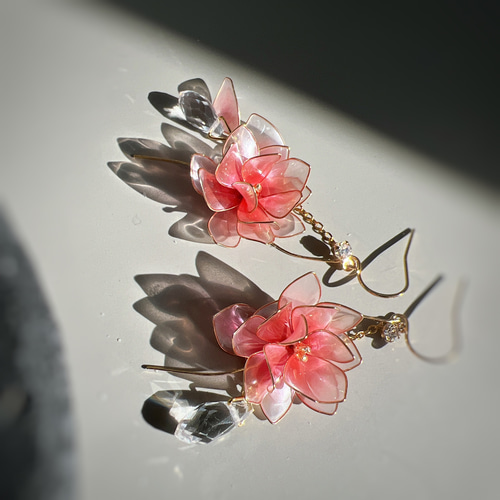 チェリーロータス(蓮)ピアス/イヤリング ディップアート アメリカン