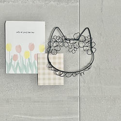 桜の花冠と猫　welcome ウェルカム　ワイヤーアート　レタリング　虫ピン無料 4枚目の画像