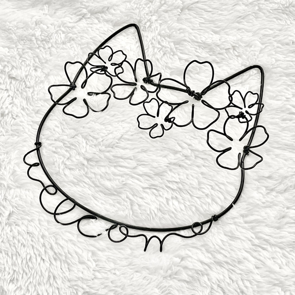 桜の花冠と猫　welcome ウェルカム　ワイヤーアート　レタリング　虫ピン無料 13枚目の画像