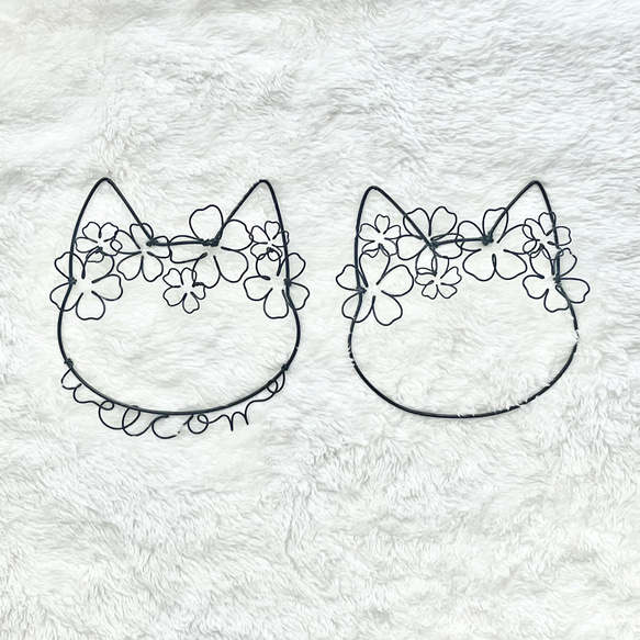 桜の花冠と猫　welcome ウェルカム　ワイヤーアート　レタリング　虫ピン無料 14枚目の画像