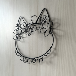 桜の花冠と猫　welcome ウェルカム　ワイヤーアート　レタリング　虫ピン無料 15枚目の画像