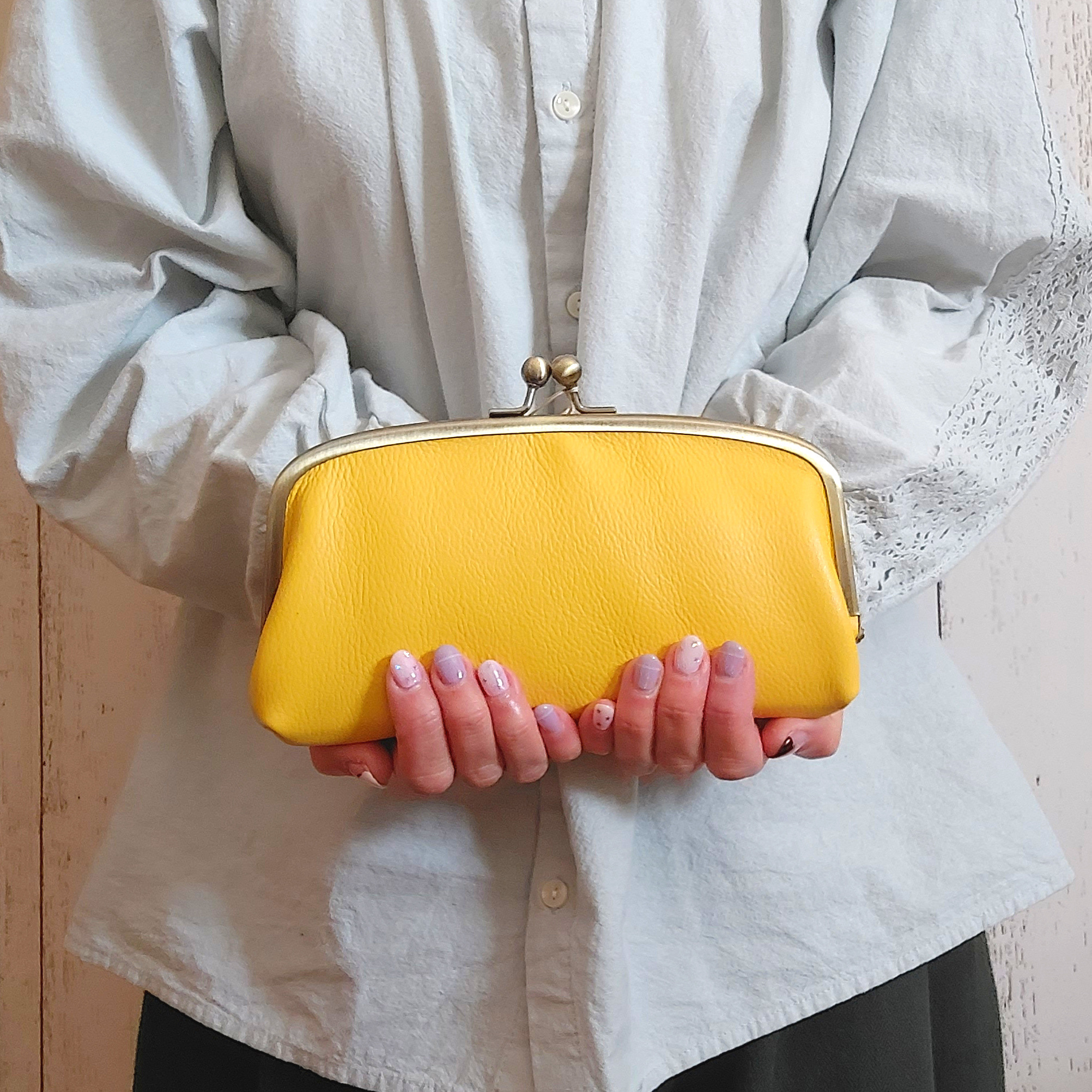 ハンドメイド 親子がま口お財布 イエローキャメル ハンドメイド 親子がま口お財布 イエローキャメル