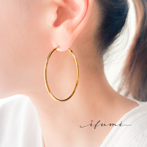 AGMES ゴールドヴェルメイユ フープピアス【関税なし】 ifumé】金属アレルギー対応！大きめフープピアス サージカル